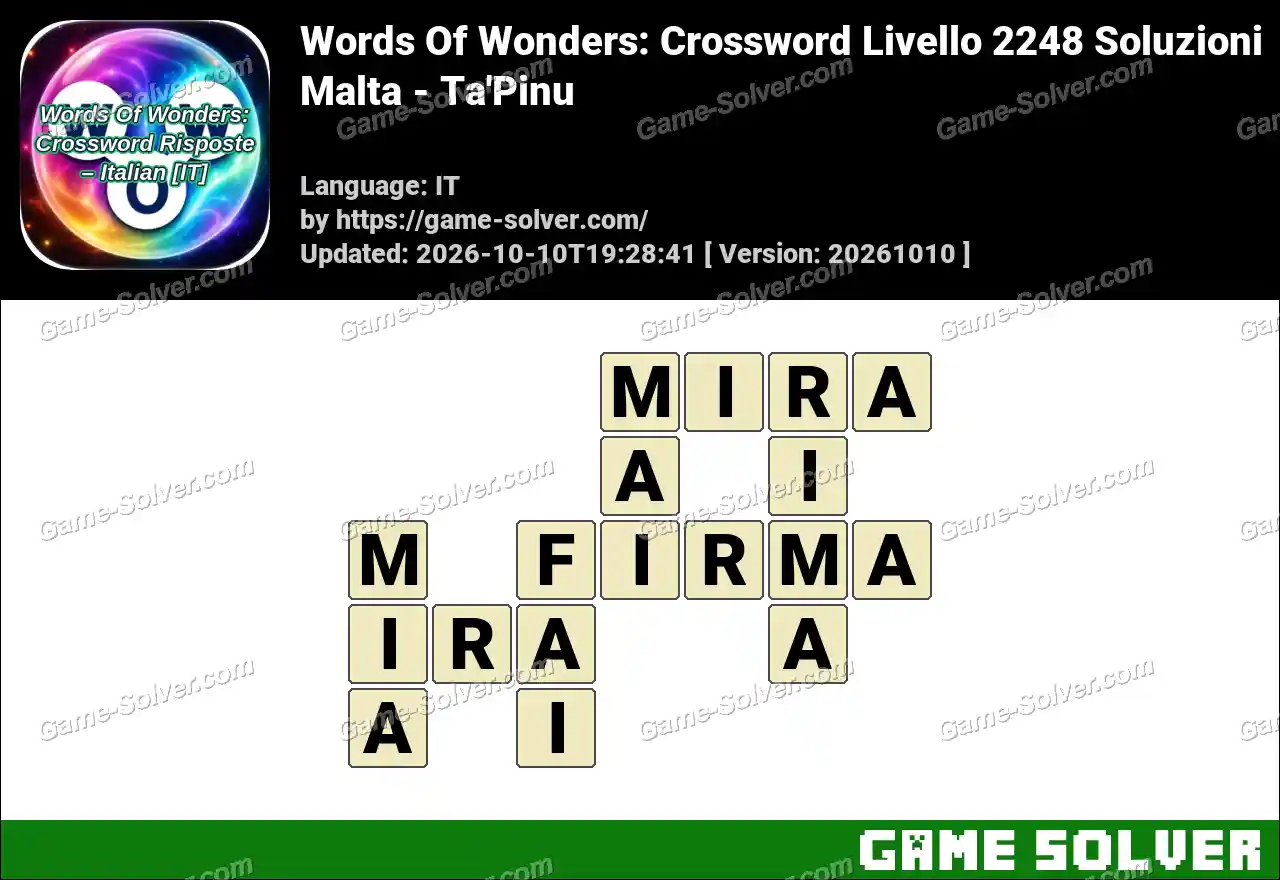 Words Of Wonders: Crossword Livello 2248 Soluzioni – Malta – Ta’Pinu